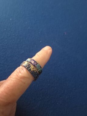 Floral Blue Multi-Tone Resin Ring Stack - Women Jewelry